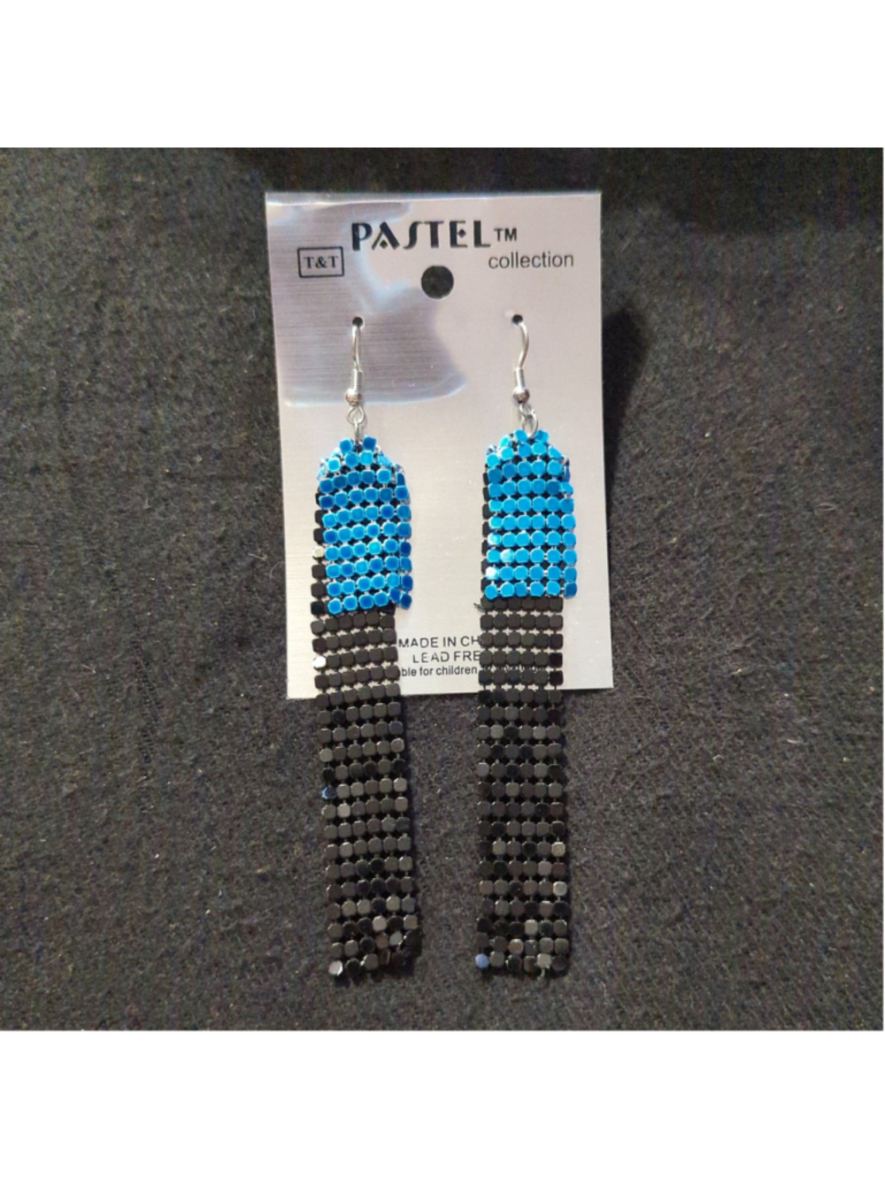 Pastel Collection Black and Blue Mesh Dangle Statement Earrings